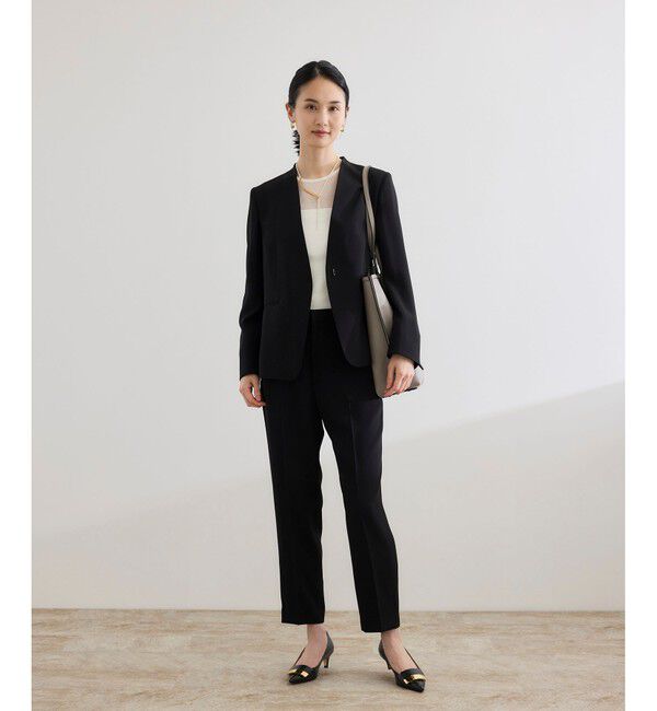 ROPE「トリアセバックサテン ジャケット【オフィス/通勤/セットアップ対応】/洗える」|ノーカラージャケット|