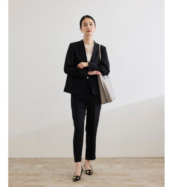 ROPE「トリアセバックサテン ジャケット【オフィス/通勤/セットアップ対応】/洗える」|ノーカラージャケット|