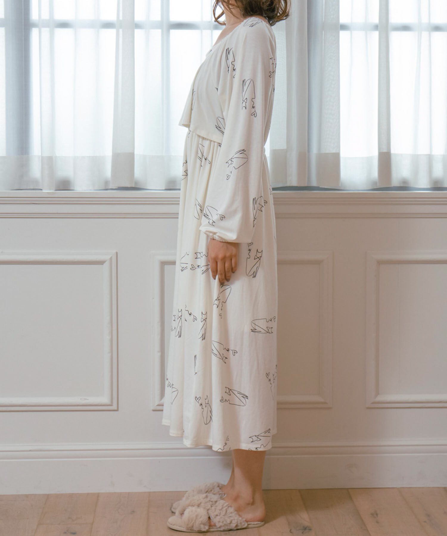 VIS「【ViSage】【ViS CHAT】カットソーフリルスクエアネックワンピース」|ルームウェア|