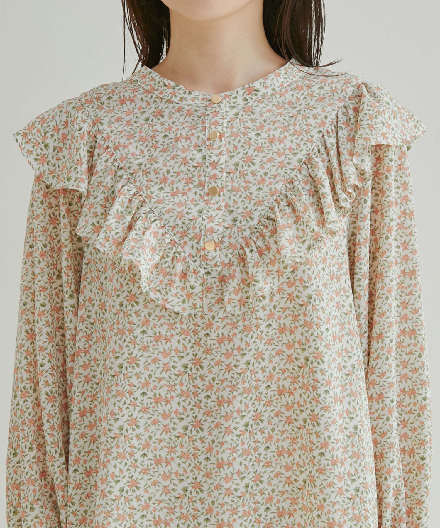 vis-a-vis「【WEB限定】【前後2WAY】花柄＆無地フリルブラウス」|シャツ・ブラウス|