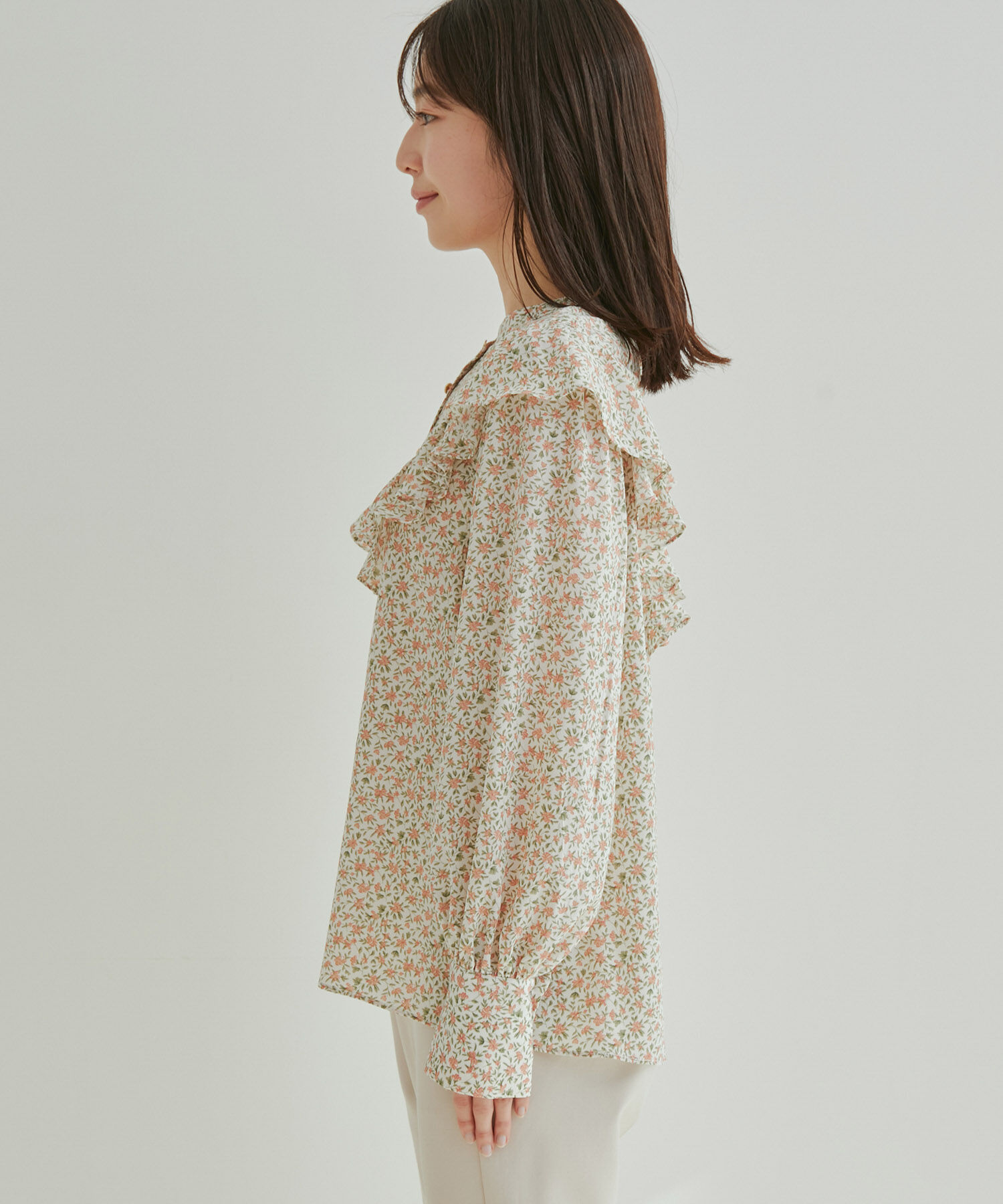 vis-a-vis「【WEB限定】【前後2WAY】花柄＆無地フリルブラウス」|シャツ・ブラウス|