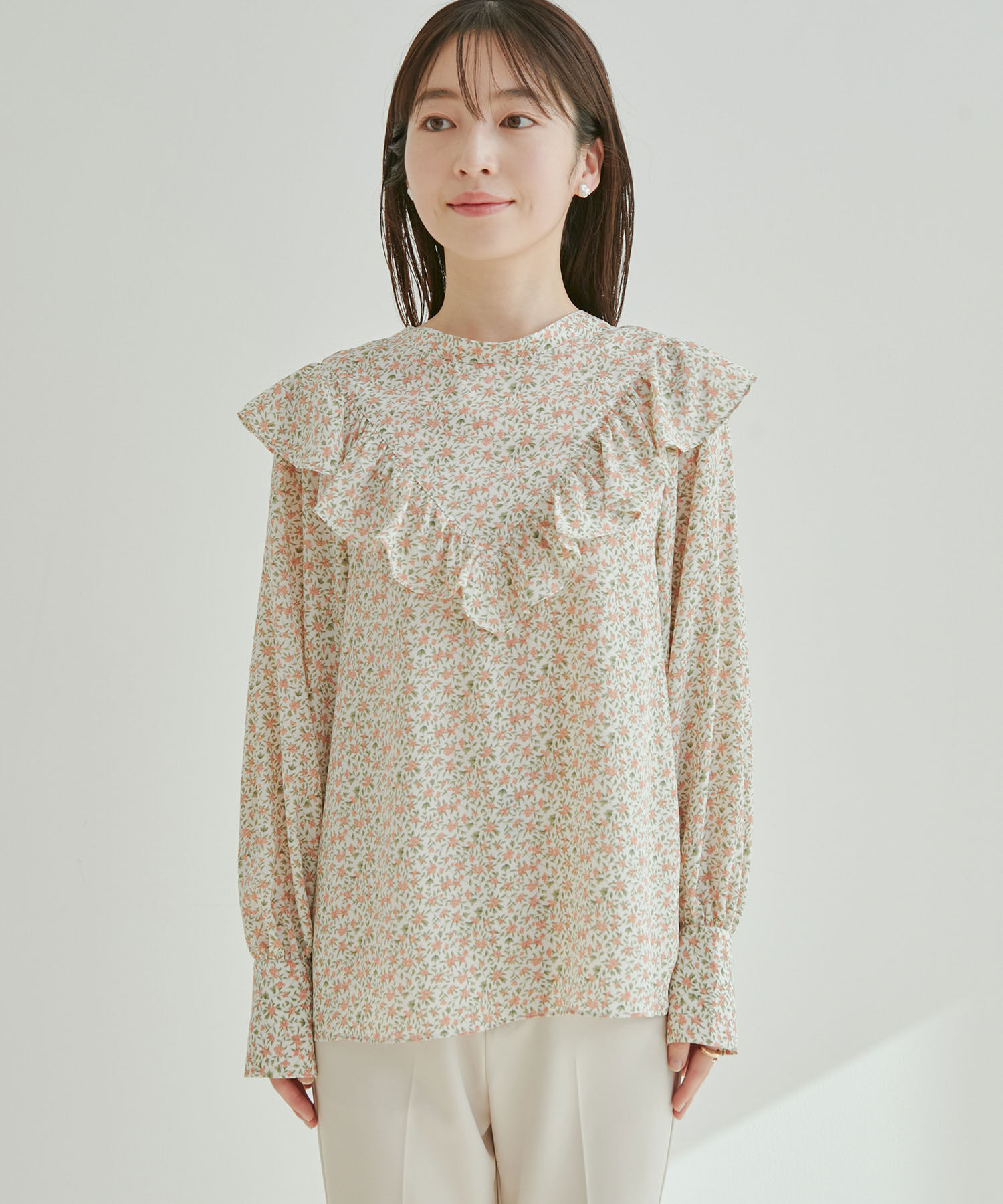 vis-a-vis「【WEB限定】【前後2WAY】花柄＆無地フリルブラウス」|シャツ・ブラウス|