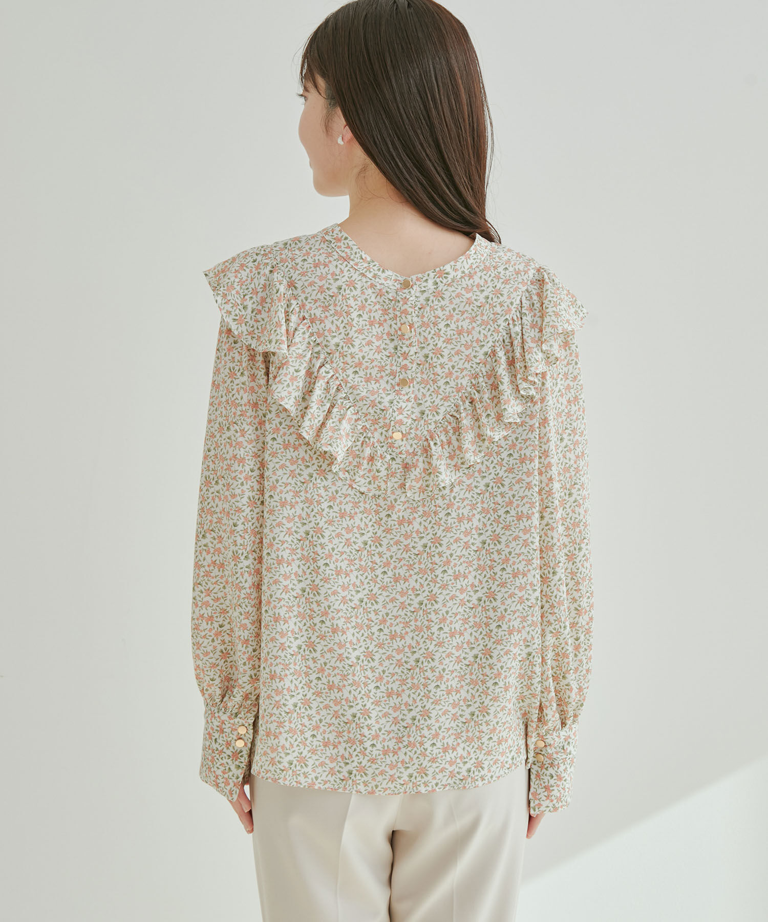 vis-a-vis「【WEB限定】【前後2WAY】花柄＆無地フリルブラウス」|シャツ・ブラウス|