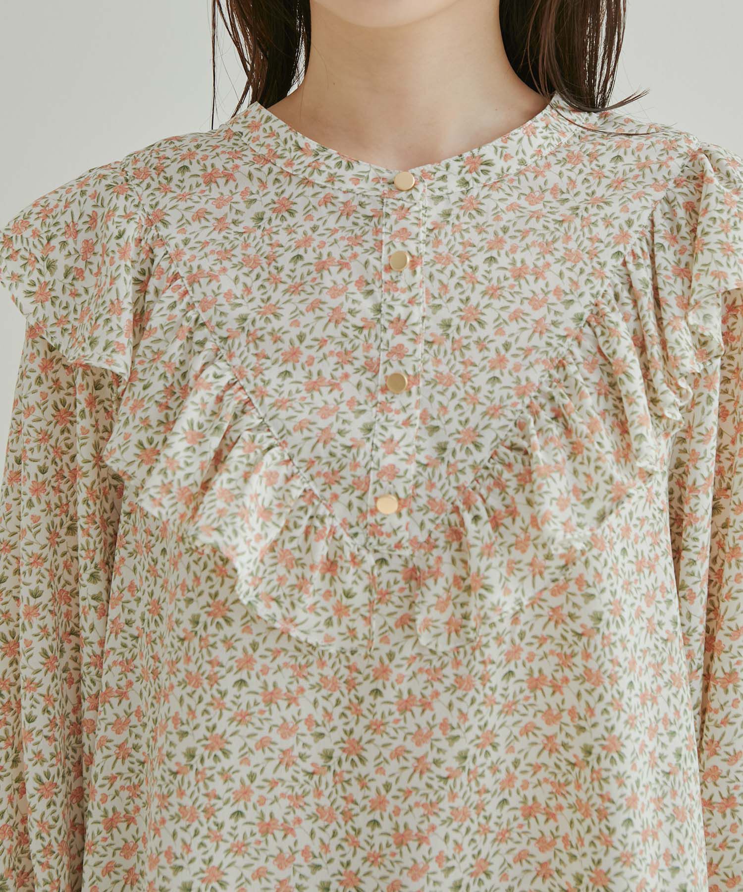 vis-a-vis「【WEB限定】【前後2WAY】花柄＆無地フリルブラウス」|シャツ・ブラウス|