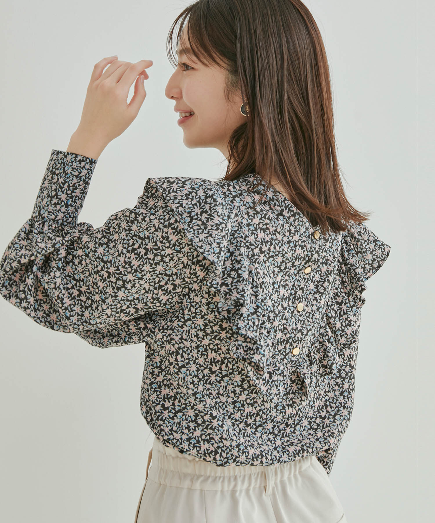 vis-a-vis「【WEB限定】【前後2WAY】花柄＆無地フリルブラウス」|シャツ・ブラウス|