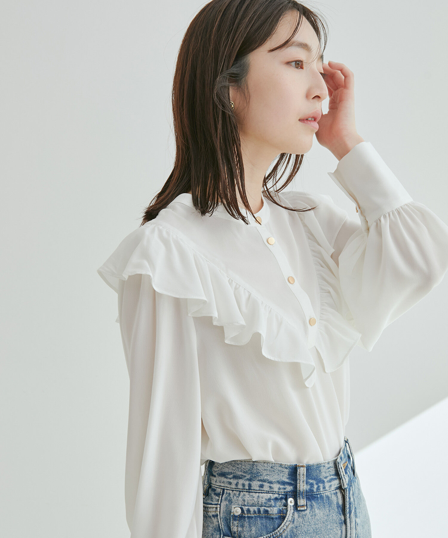 vis-a-vis「【WEB限定】【前後2WAY】花柄＆無地フリルブラウス」|シャツ・ブラウス|