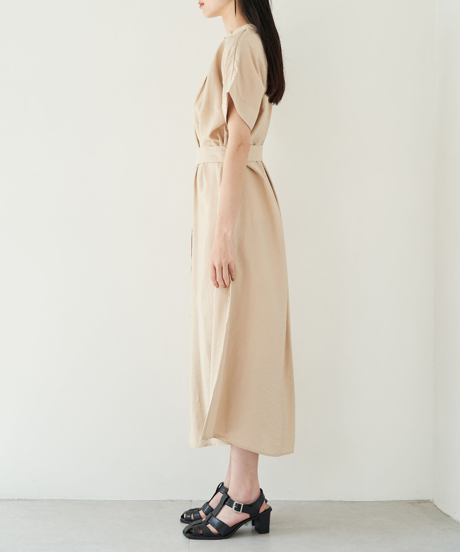 VIS「【選べる着丈】【前後2WAY】無地＆花柄ウエストベルトシャツワンピース」|その他|