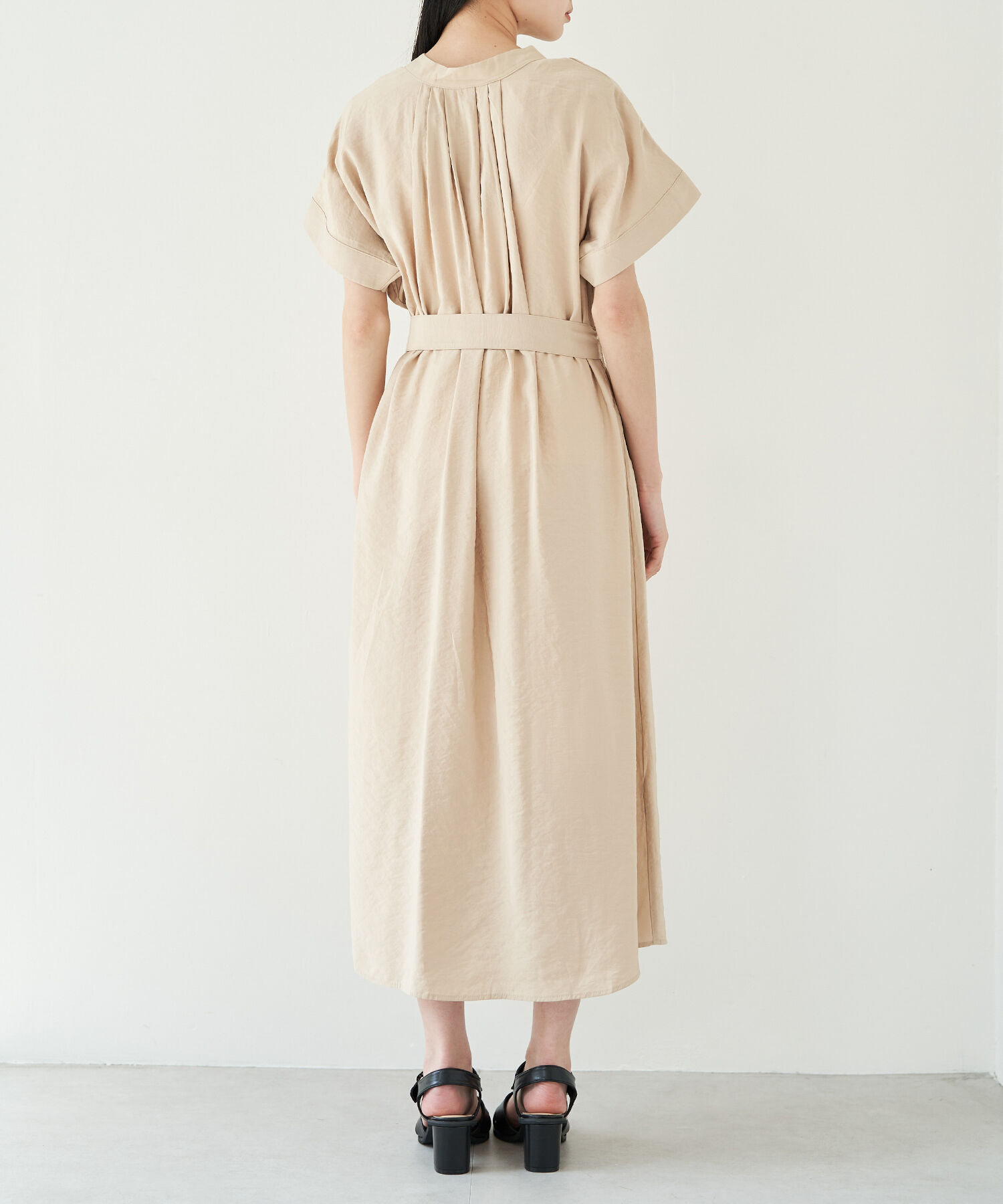 VIS「【選べる着丈】【前後2WAY】無地＆花柄ウエストベルトシャツワンピース」|その他|