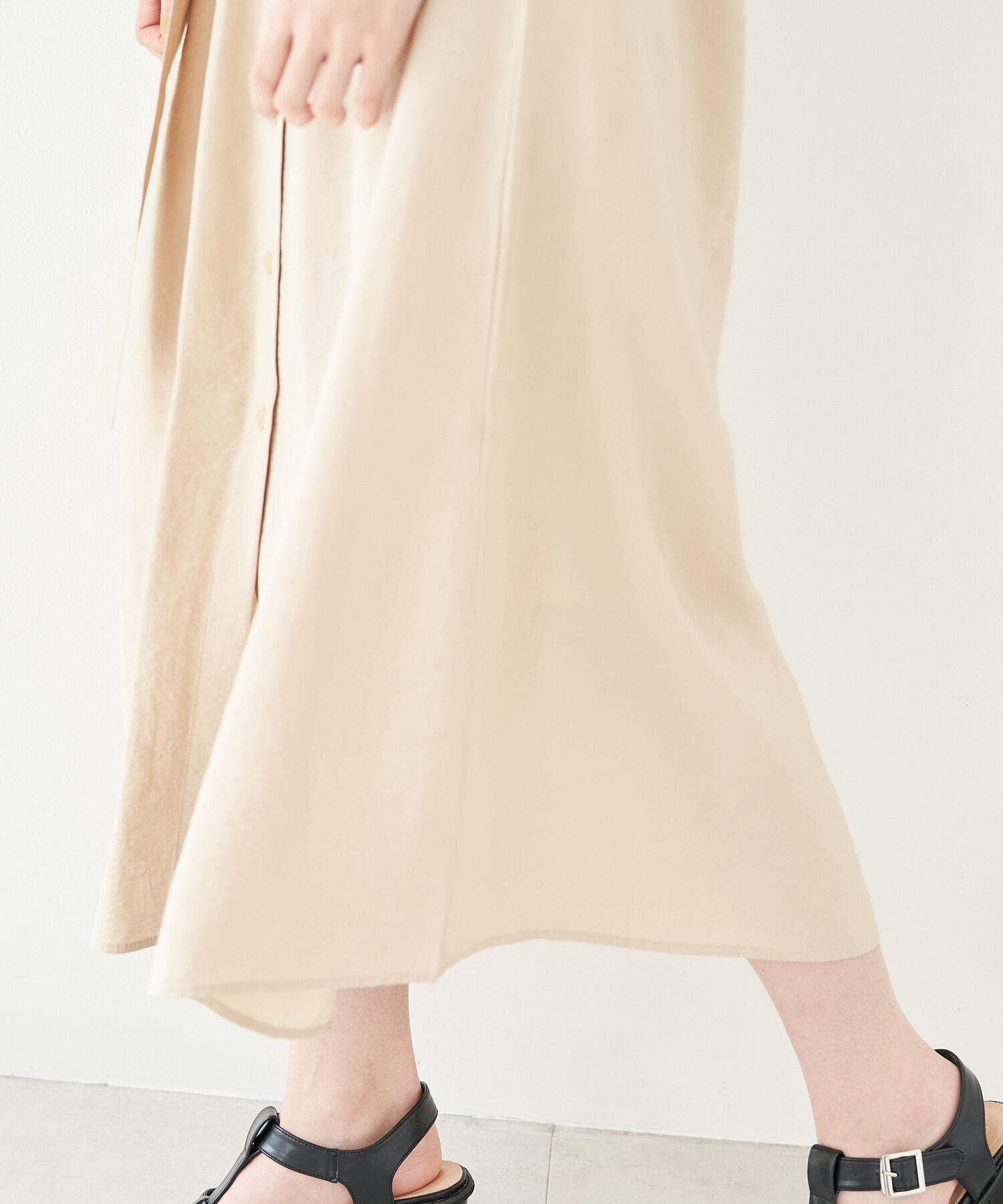 VIS「【選べる着丈】【前後2WAY】無地＆花柄ウエストベルトシャツワンピース」|その他|