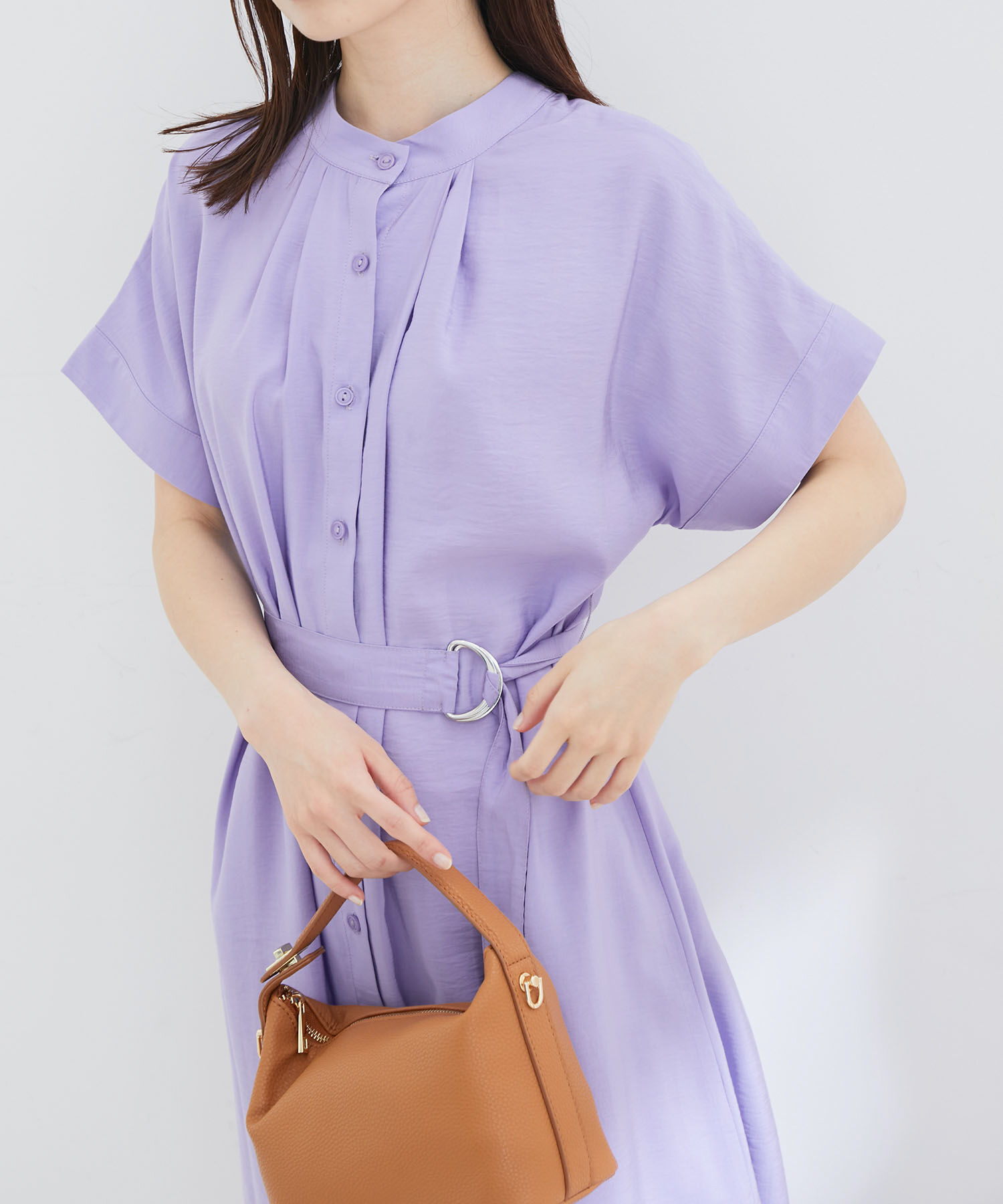 VIS「【選べる着丈】【前後2WAY】無地＆花柄ウエストベルトシャツワンピース」|その他|