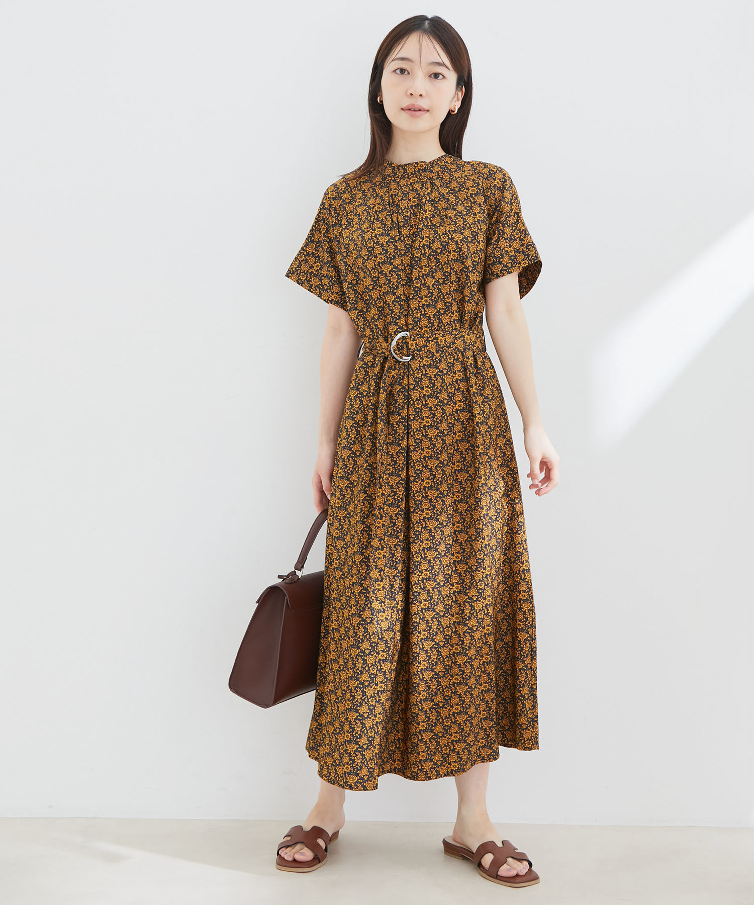 VIS「【選べる着丈】【前後2WAY】無地＆花柄ウエストベルトシャツワンピース」|その他|