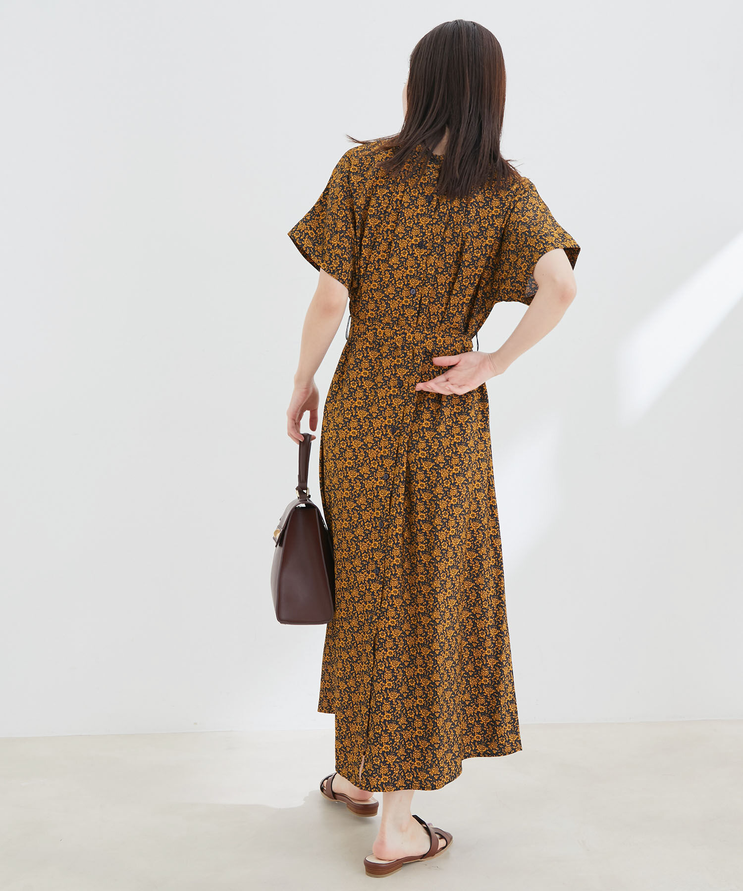 VIS「【選べる着丈】【前後2WAY】無地＆花柄ウエストベルトシャツワンピース」|その他|