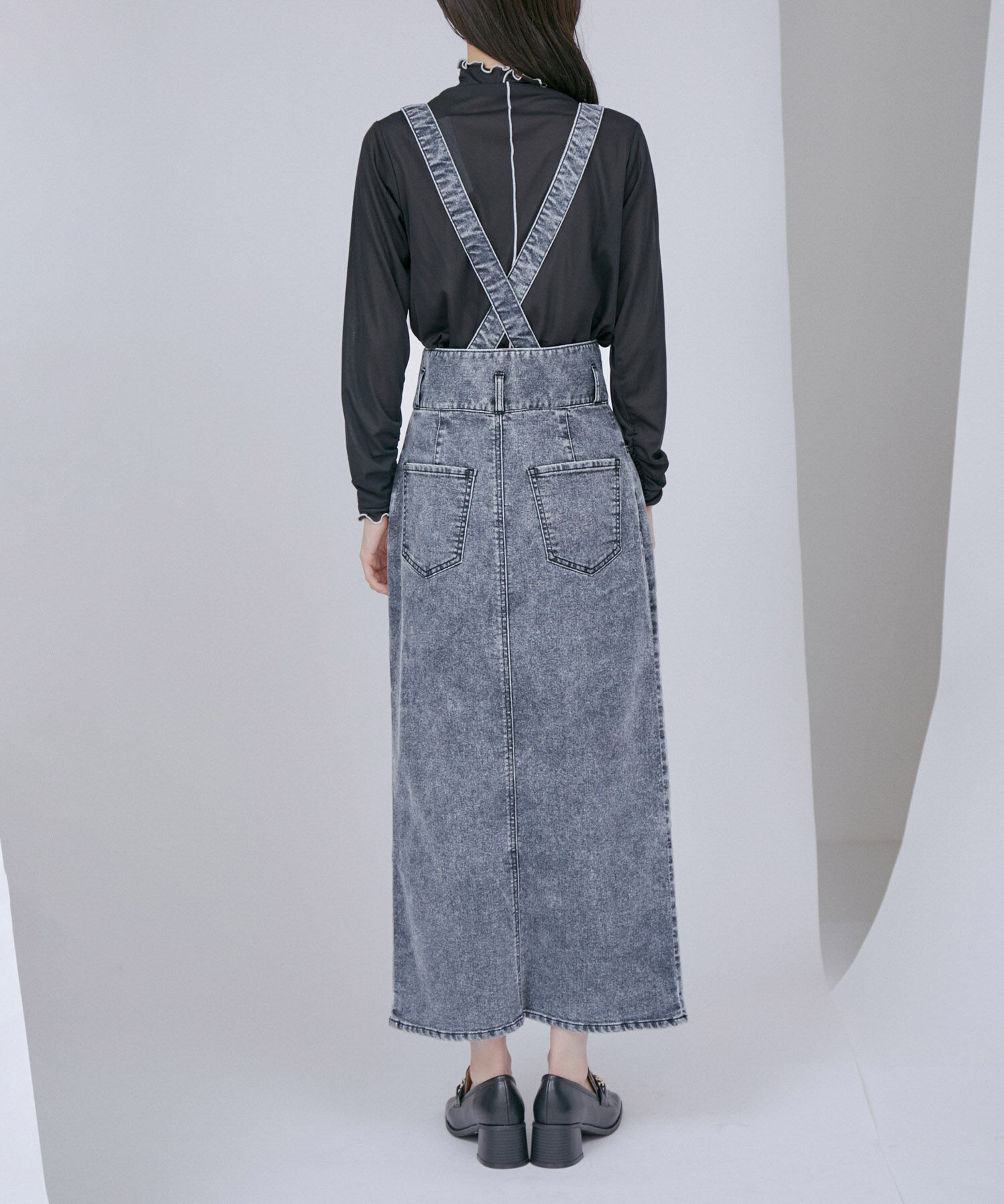 VIS「【洗える】サスペンダー付きハイウエストデニムタイトスカート」|スカート|