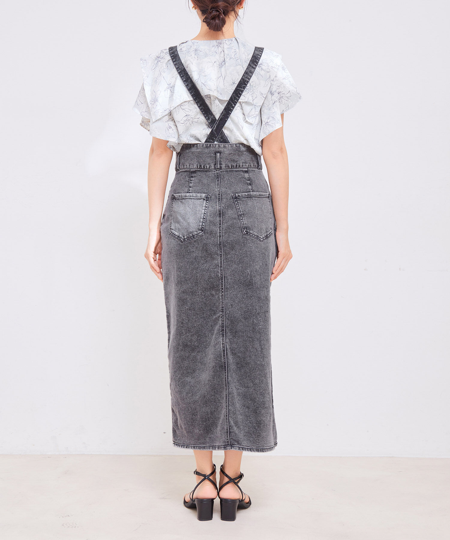 VIS「【洗える】サスペンダー付きハイウエストデニムタイトスカート」|スカート|