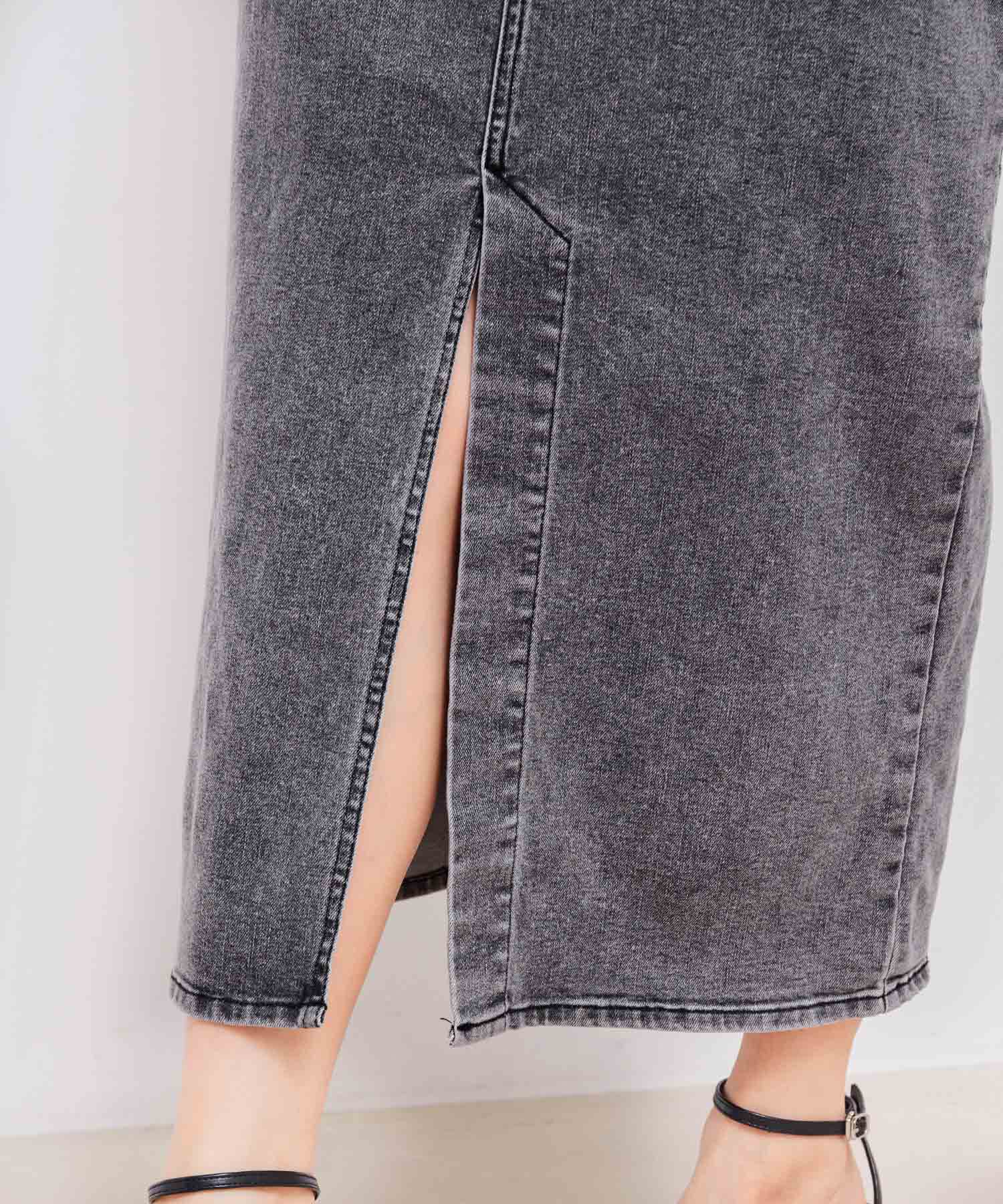 VIS「【洗える】サスペンダー付きハイウエストデニムタイトスカート」|スカート|