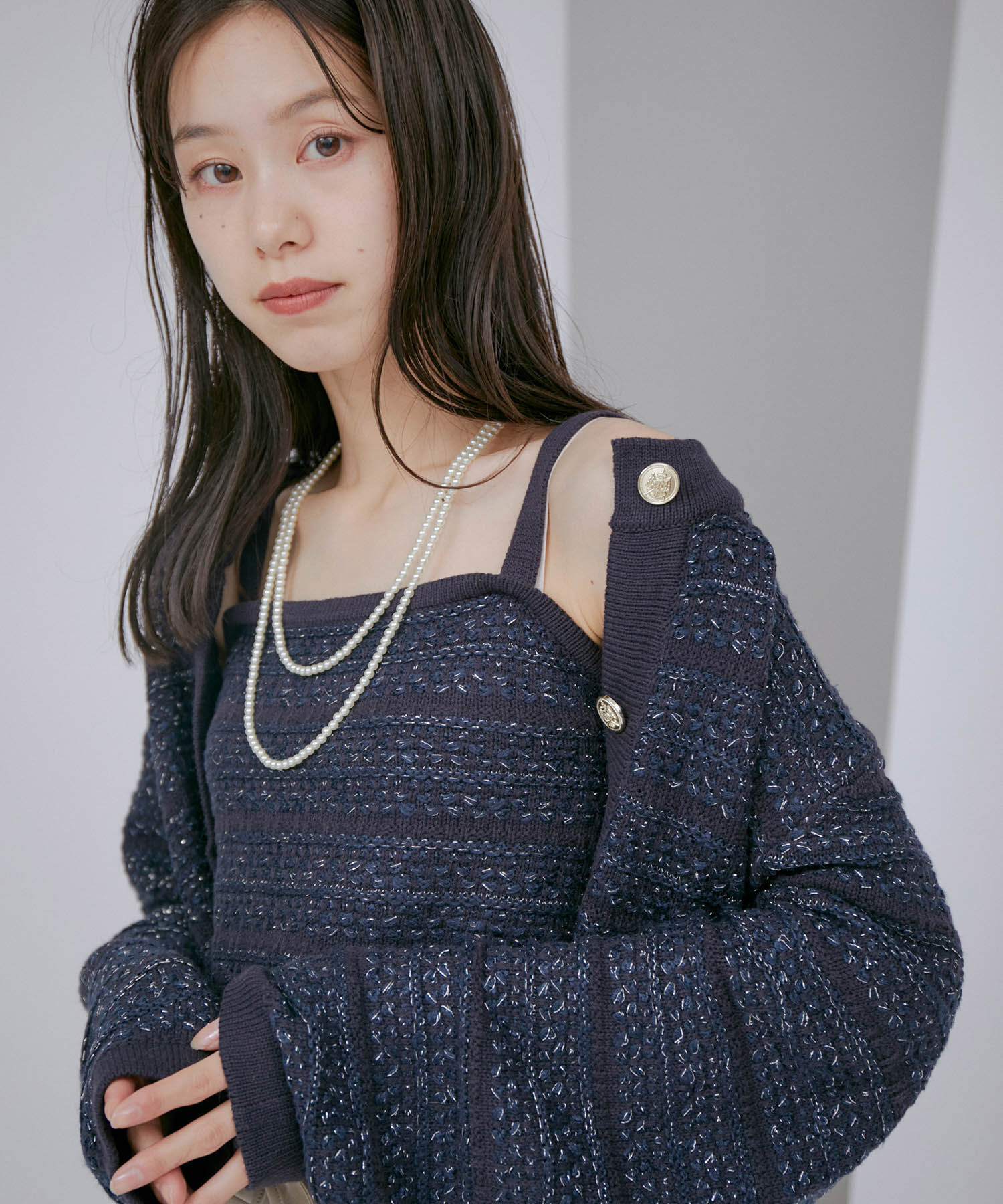 VIS「【アンサンブル対応】ツイードニットビスチェ」|キャミソール|