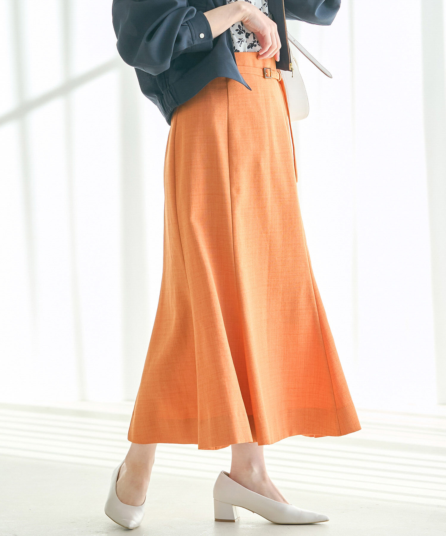 VIS「【新色】【接触冷感・洗える】美easy細ベルトマーメイドスカート」|スカート|オレンジ系(71)