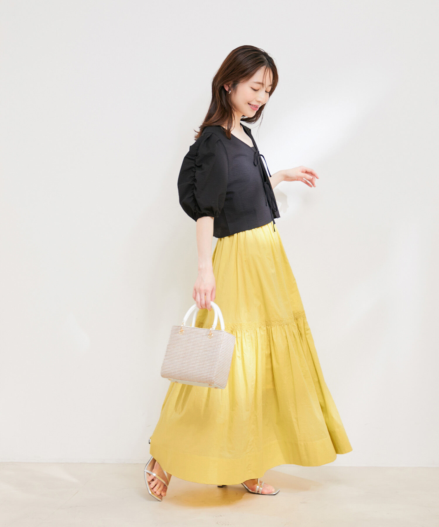 VIS「【洗える】コットンレース切替ギャザースカート」|スカート|