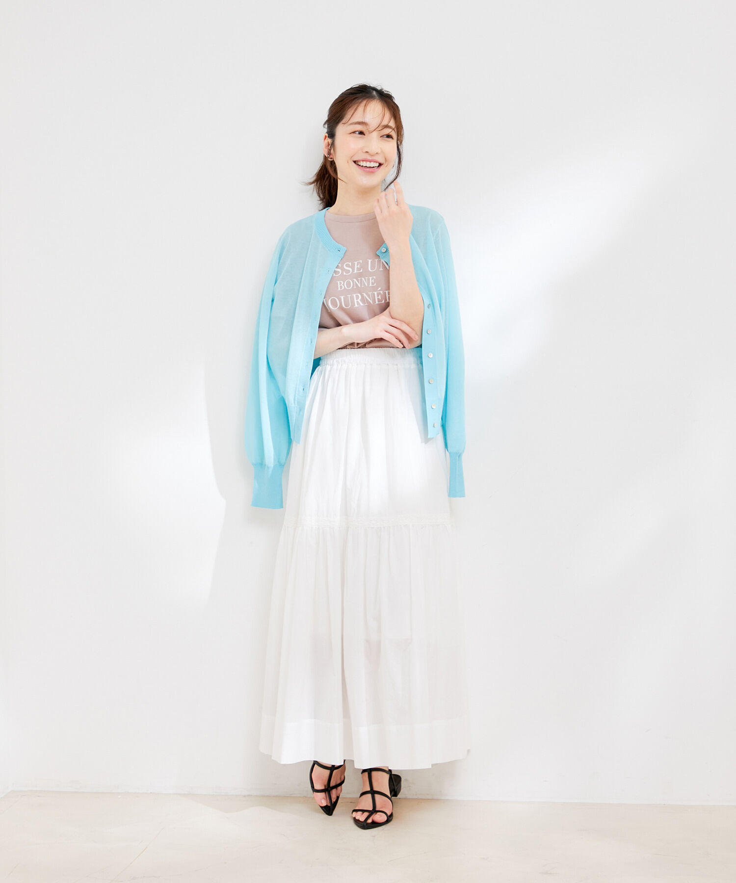 VIS「【洗える】コットンレース切替ギャザースカート」|スカート|