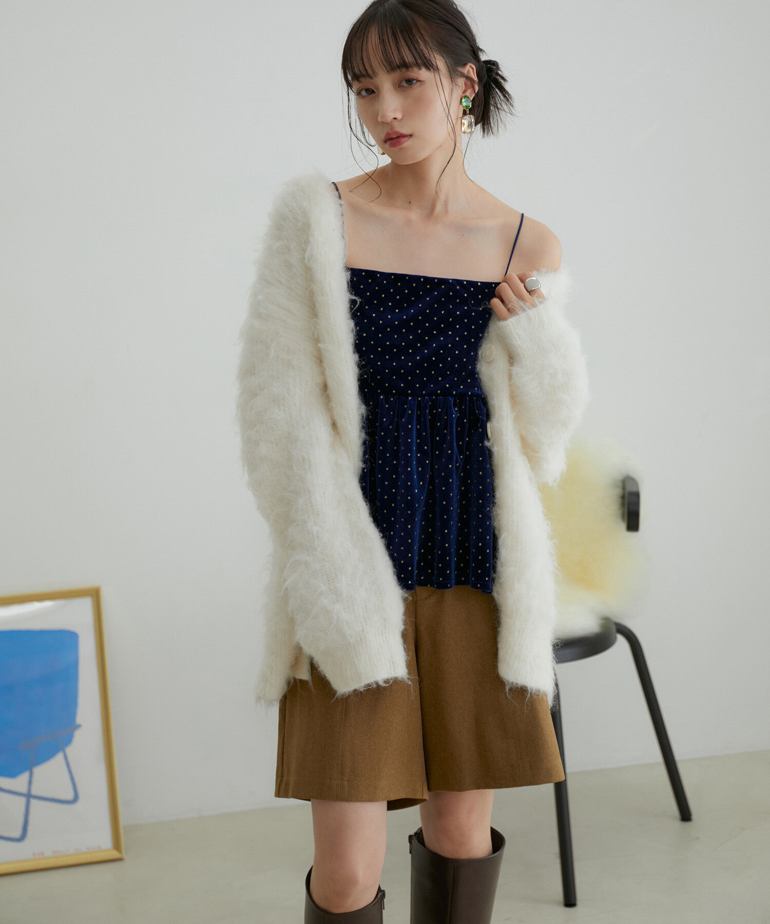 VIS「【選べる着丈】ラメドットベロアキャミトップス【洗える】」|キャミソール|