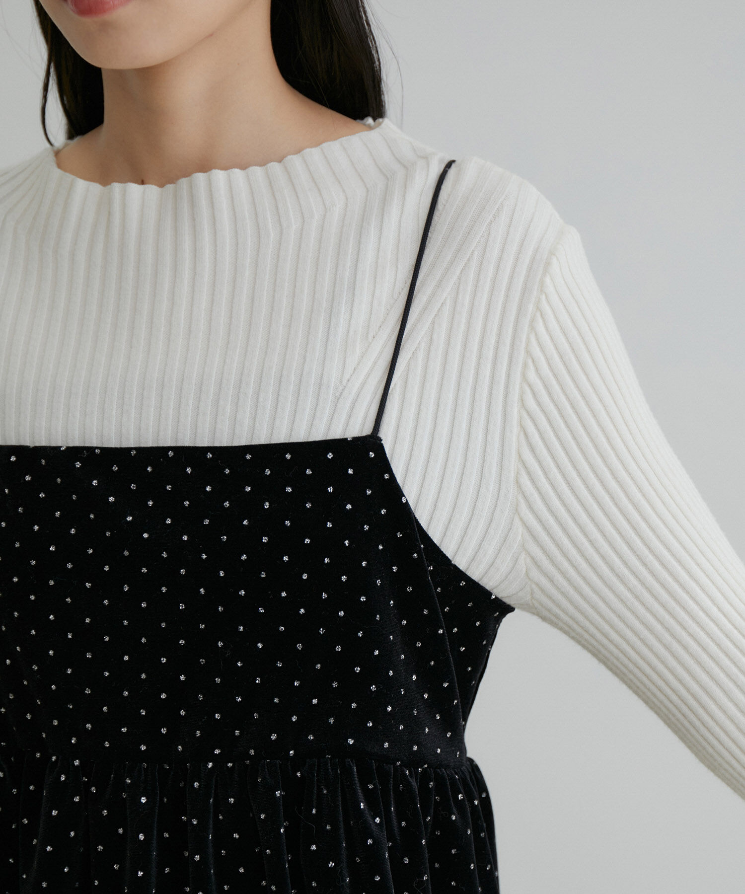 VIS「【選べる着丈】ラメドットベロアキャミトップス【洗える】」|キャミソール|