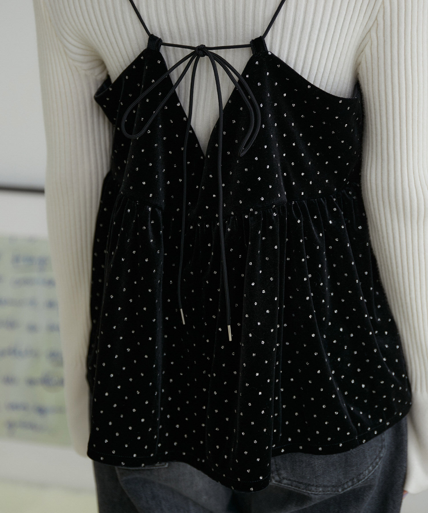 VIS「【選べる着丈】ラメドットベロアキャミトップス【洗える】」|キャミソール|