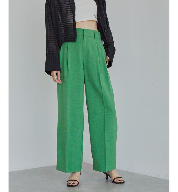 VIS「【美easy】リネンライクワンタックワイドスラックスパンツ【接触冷感/洗える】」|スラックス|グリーン(30)
