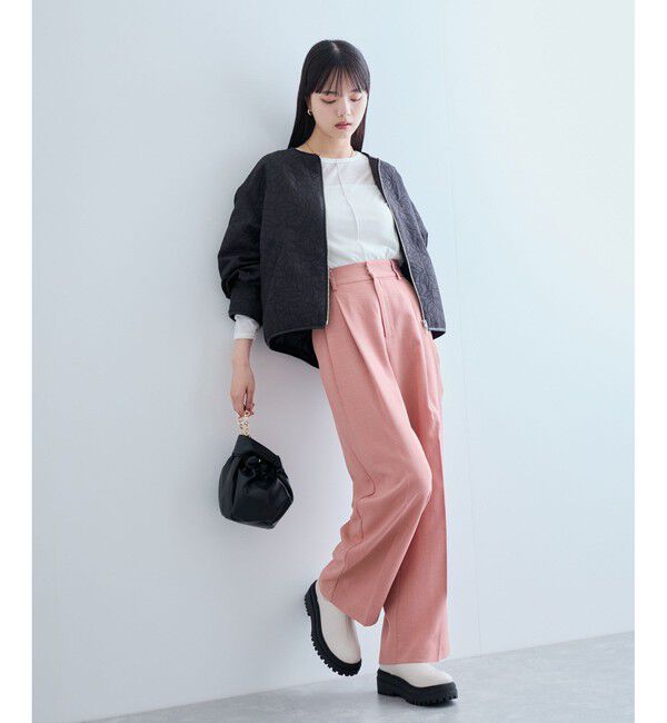 VIS「【美easy】リネンライクワンタックワイドスラックスパンツ【接触冷感/洗える】」|スラックス|