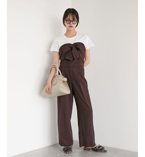 VIS「【美easy】リネンライクワンタックワイドスラックスパンツ【接触冷感/洗える】」|スラックス|