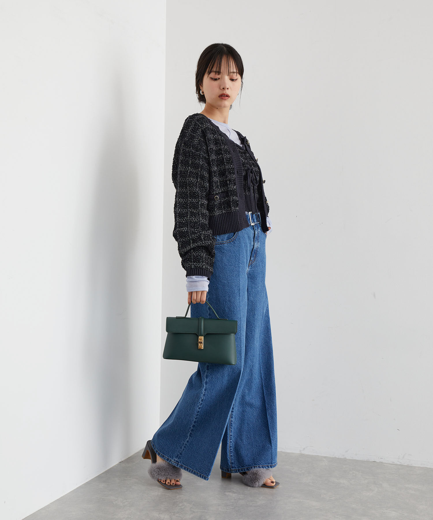 VIS「【洗える】ツイードニットカーディガン」|カーディガン|