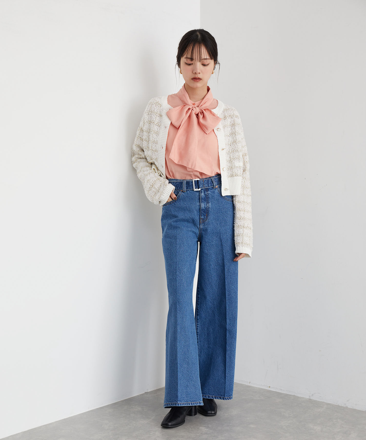 VIS「【洗える】ツイードニットカーディガン」|カーディガン|