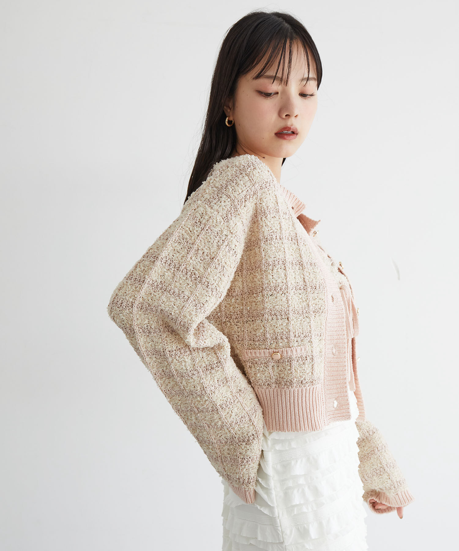 VIS「【洗える】ツイードニットカーディガン」|カーディガン|