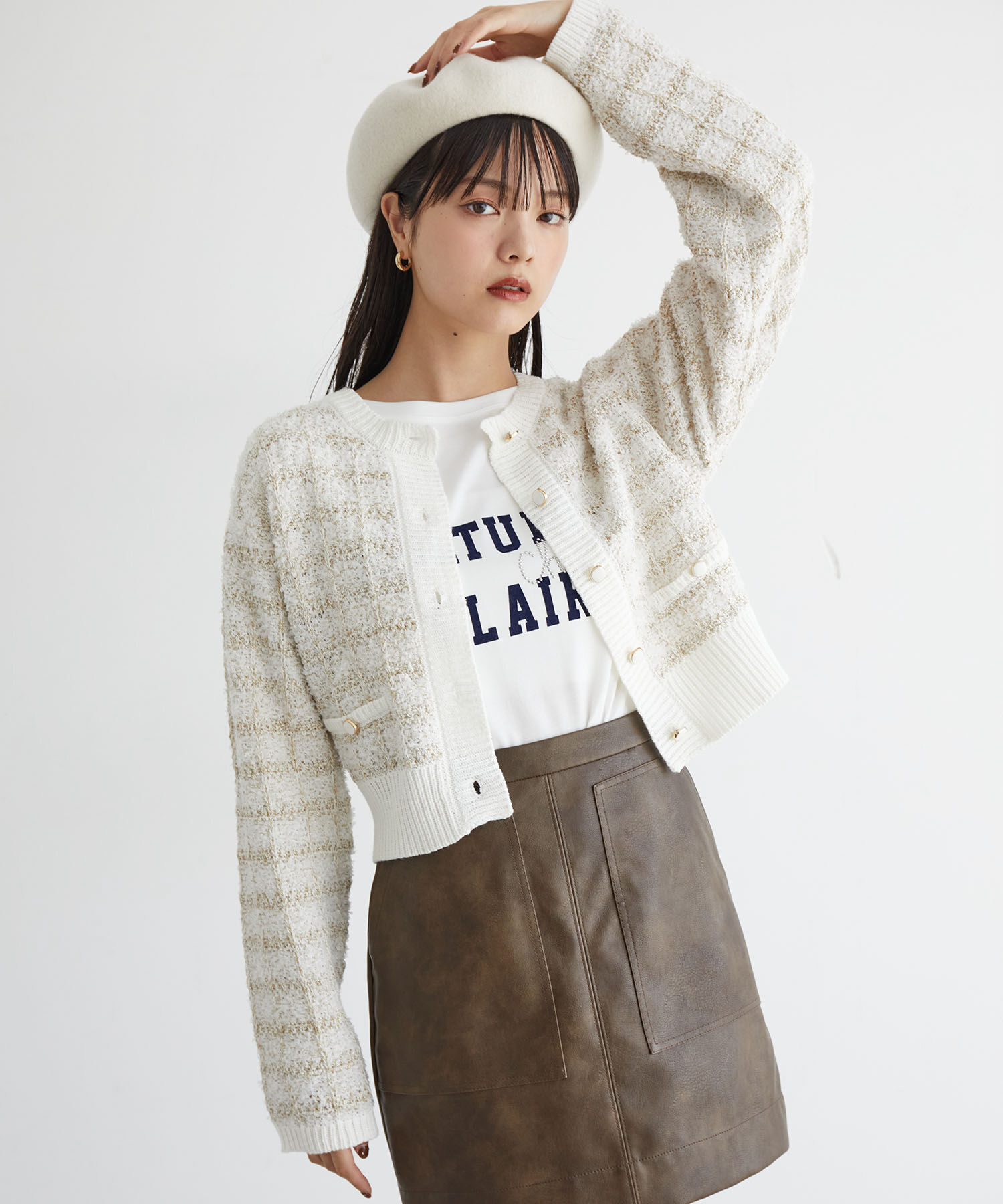 VIS「【洗える】ツイードニットカーディガン」|カーディガン|