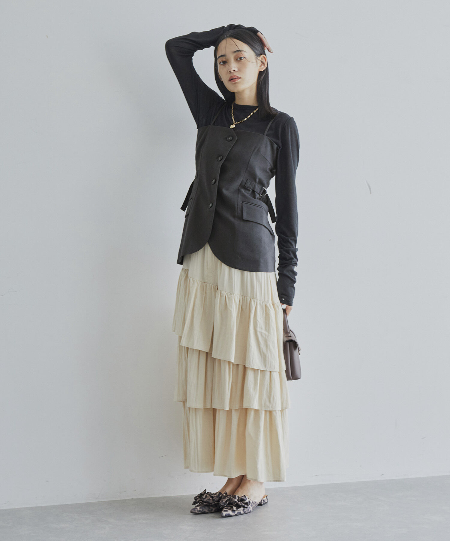 VIS「【セットアップ対応】フロントボタンビスチェ【洗える】」|キャミソール|