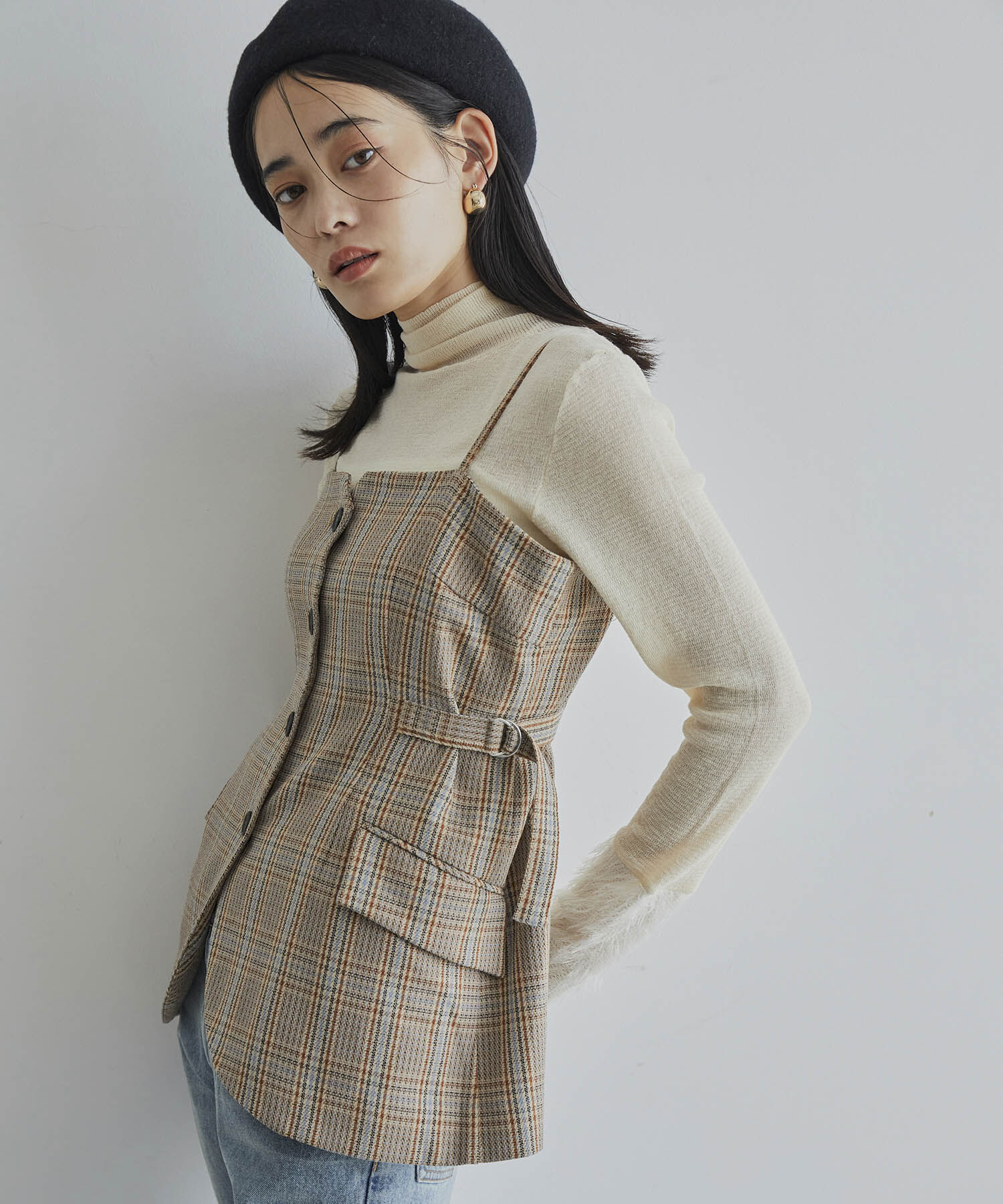 VIS「【セットアップ対応】フロントボタンビスチェ【洗える】」|キャミソール|