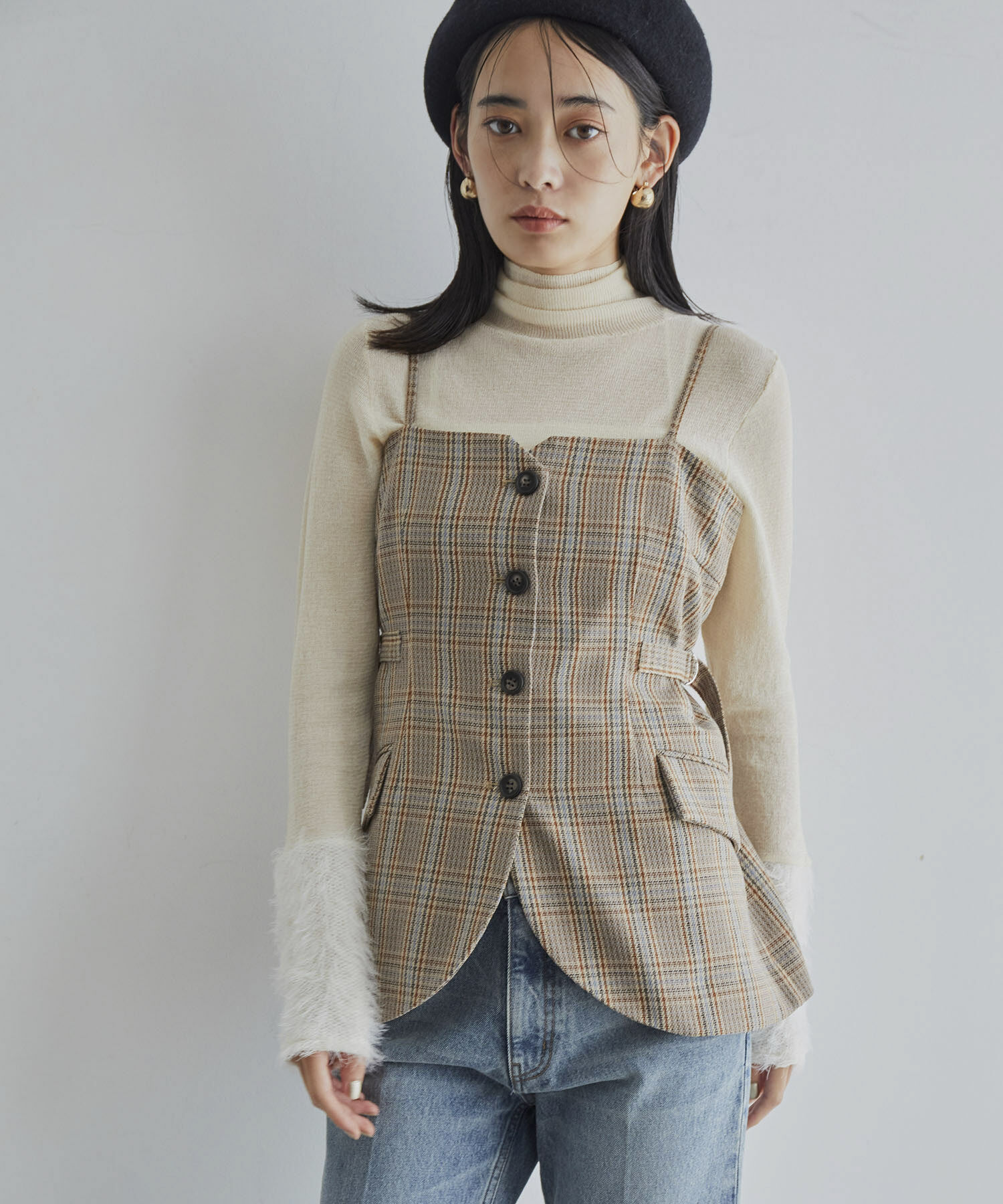 VIS「【セットアップ対応】フロントボタンビスチェ【洗える】」|キャミソール|ベージュ系(28)