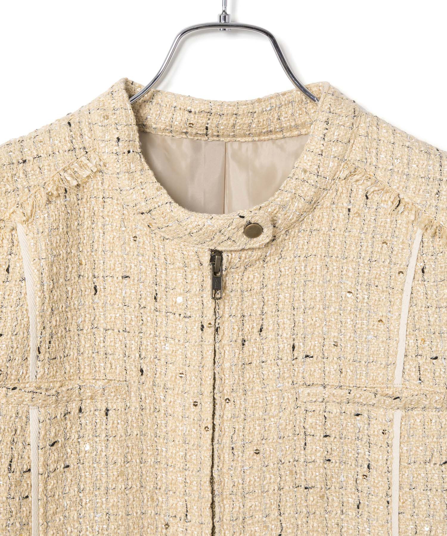 VIS「ライダースディテールツィードジャケット」|ノーカラージャケット|