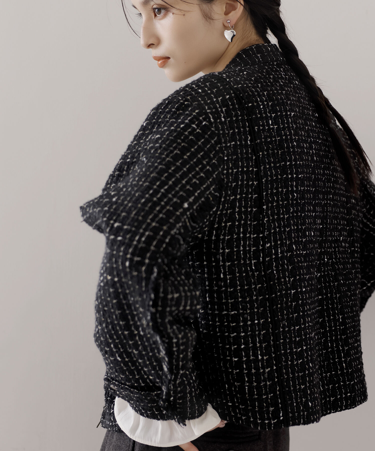 VIS「ライダースディテールツィードジャケット」|ノーカラージャケット|