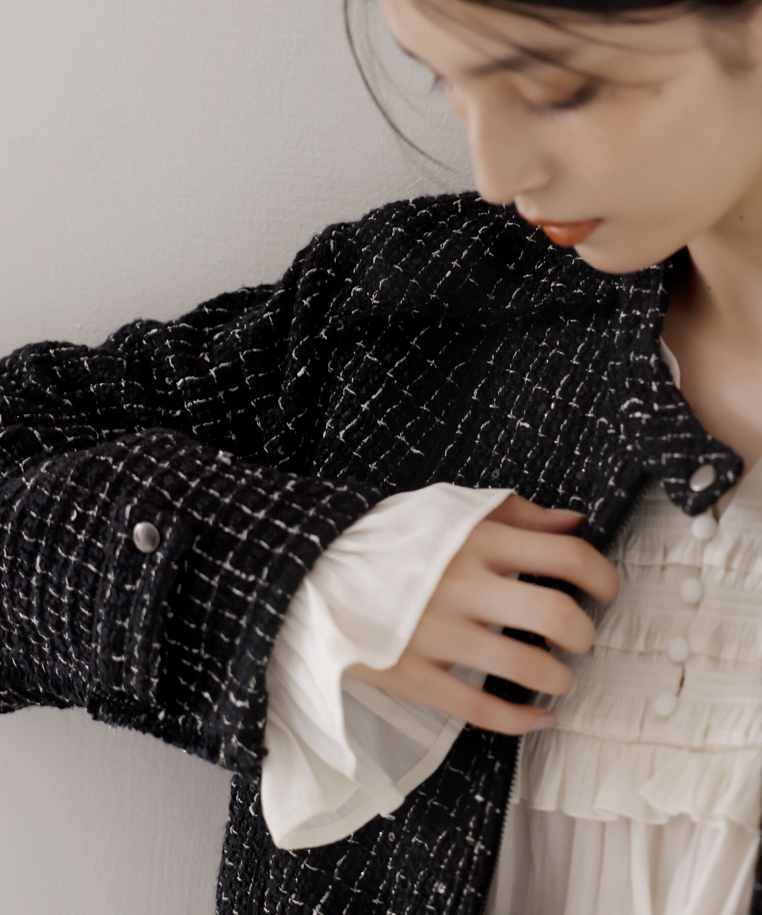 VIS「ライダースディテールツィードジャケット」|ノーカラージャケット|