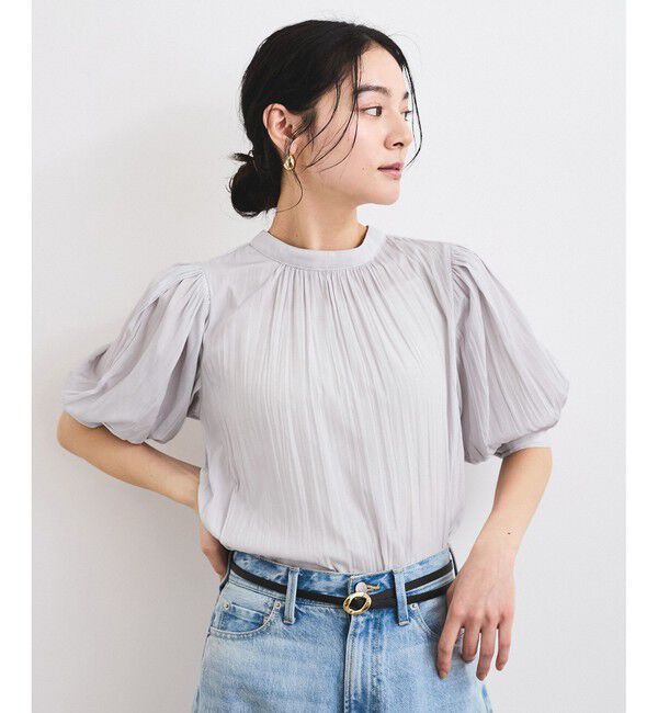 VIS「【2WAY】ビッグリボンハーフスリーブブラウス【洗える】」|シャツ・ブラウス|ライトグレー(08)