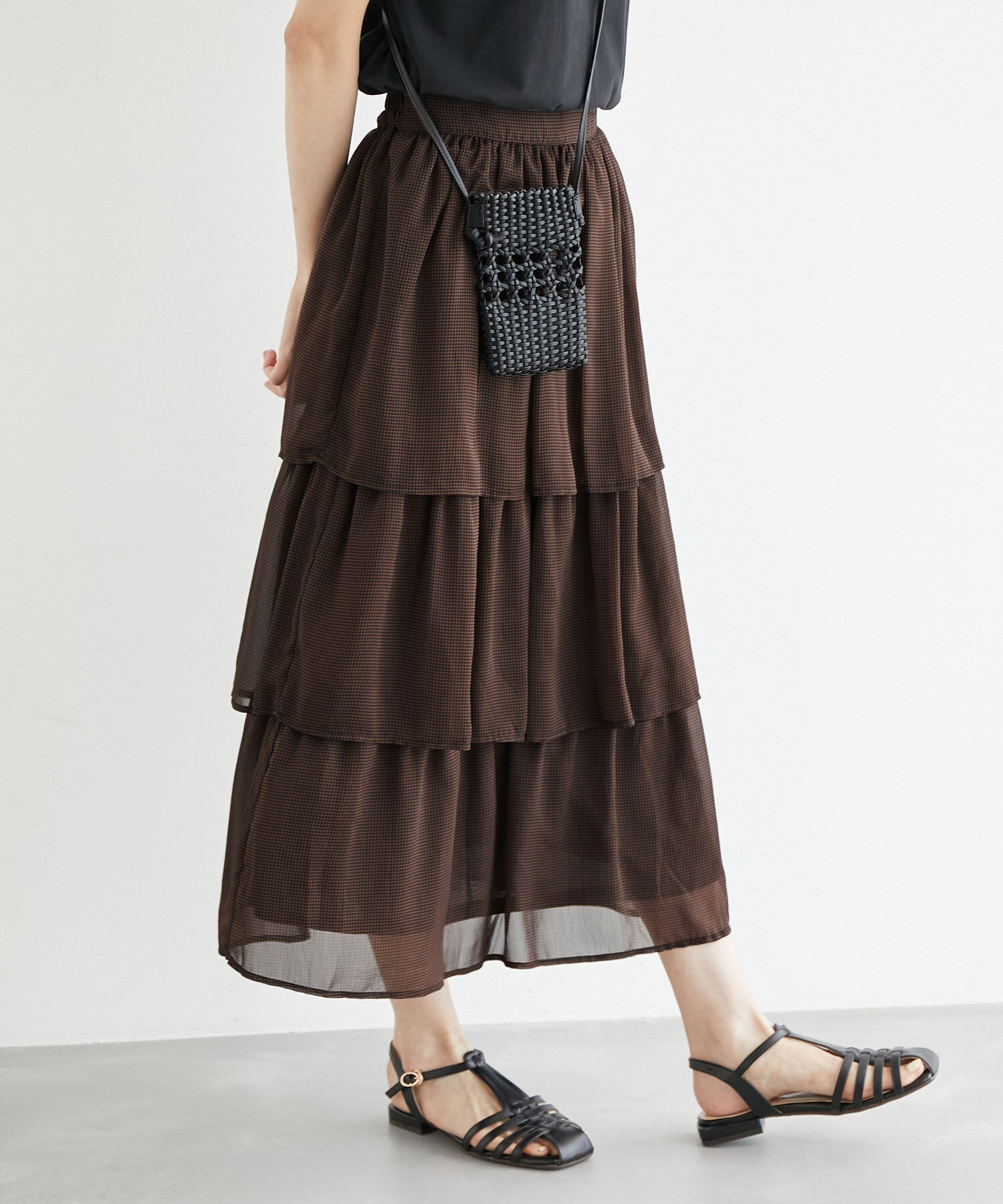 Rope&rsquo;Picnic「セットアップ対応/ガンクラブチェック楊柳シアースカート」|スカート|ダークブラウン(20)