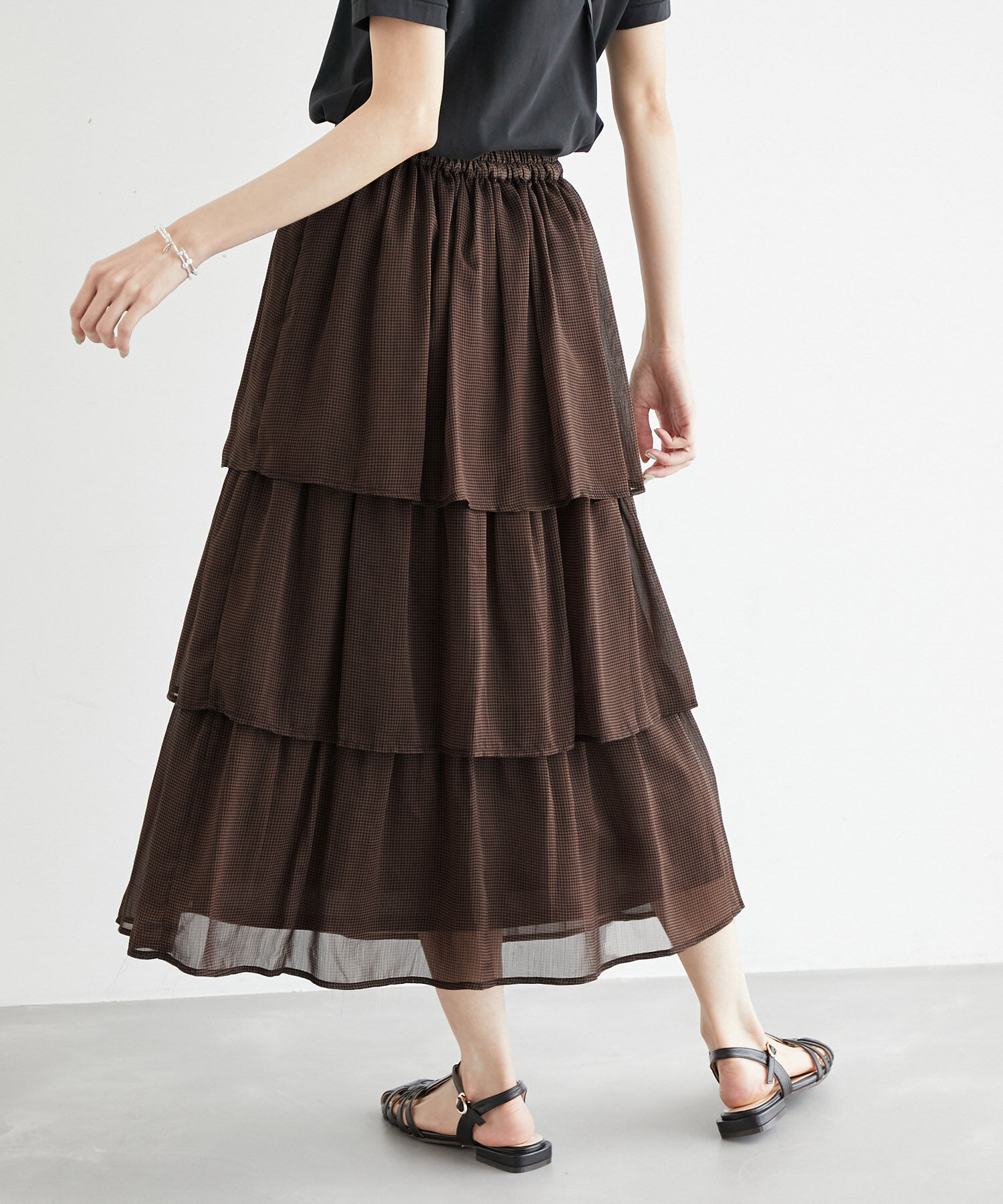 Rope&rsquo;Picnic「セットアップ対応/ガンクラブチェック楊柳シアースカート」|スカート|