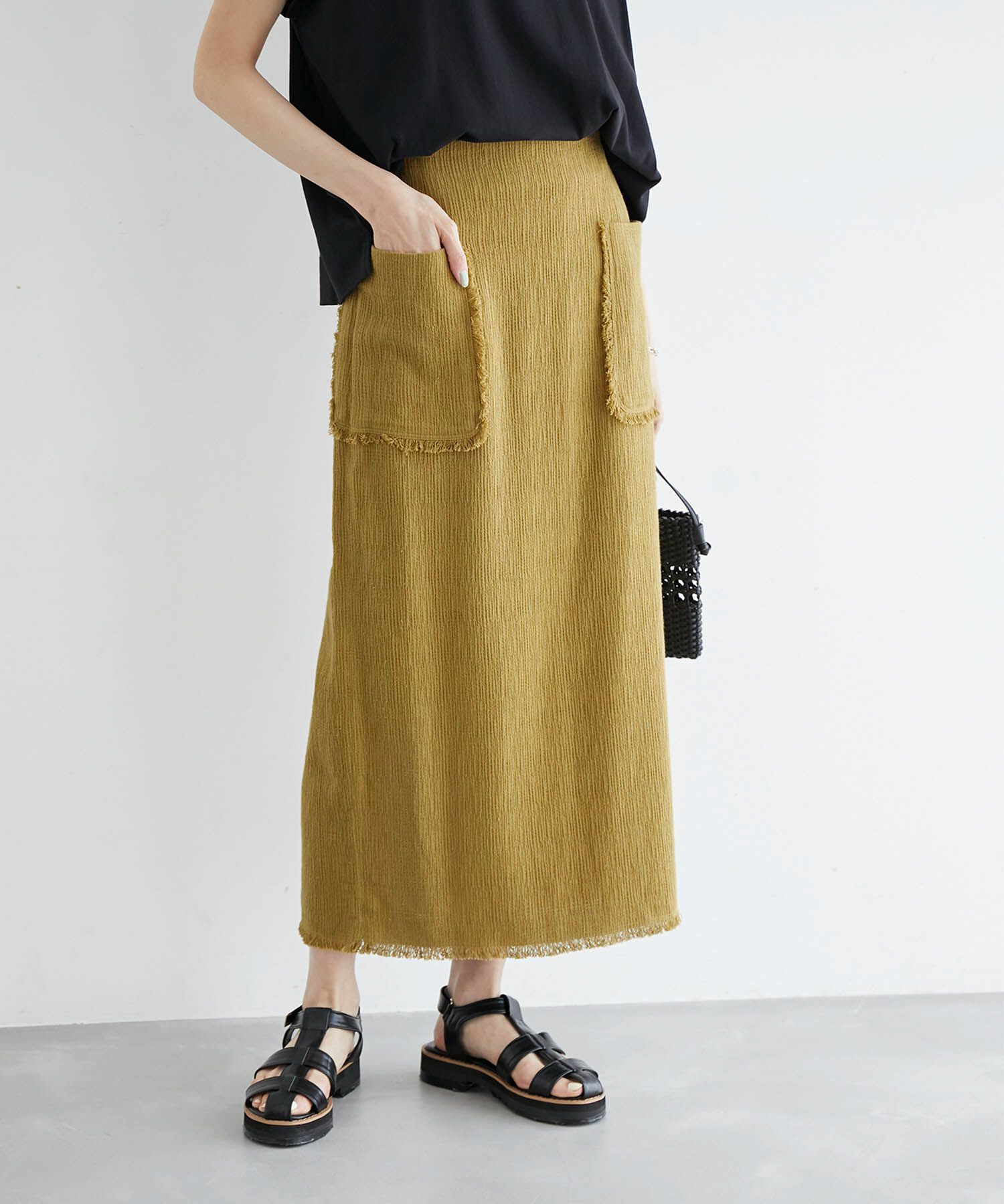 Rope&rsquo;Picnic「からみ織フリンジスリムスカート」|スカート|