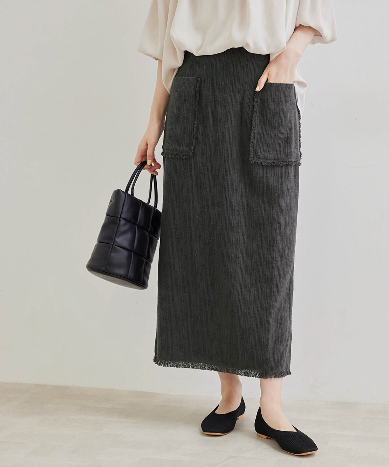 Rope&rsquo;Picnic「からみ織フリンジスリムスカート」|スカート|