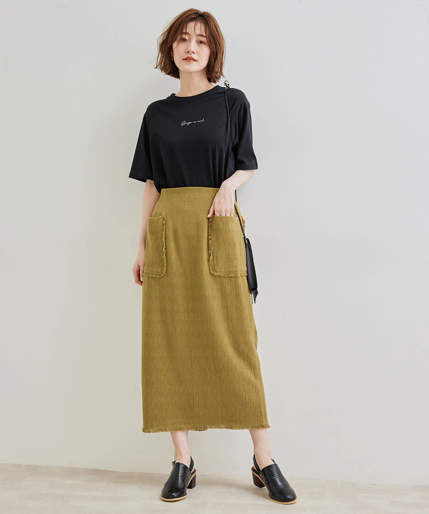 Rope&rsquo;Picnic「からみ織フリンジスリムスカート」|スカート|