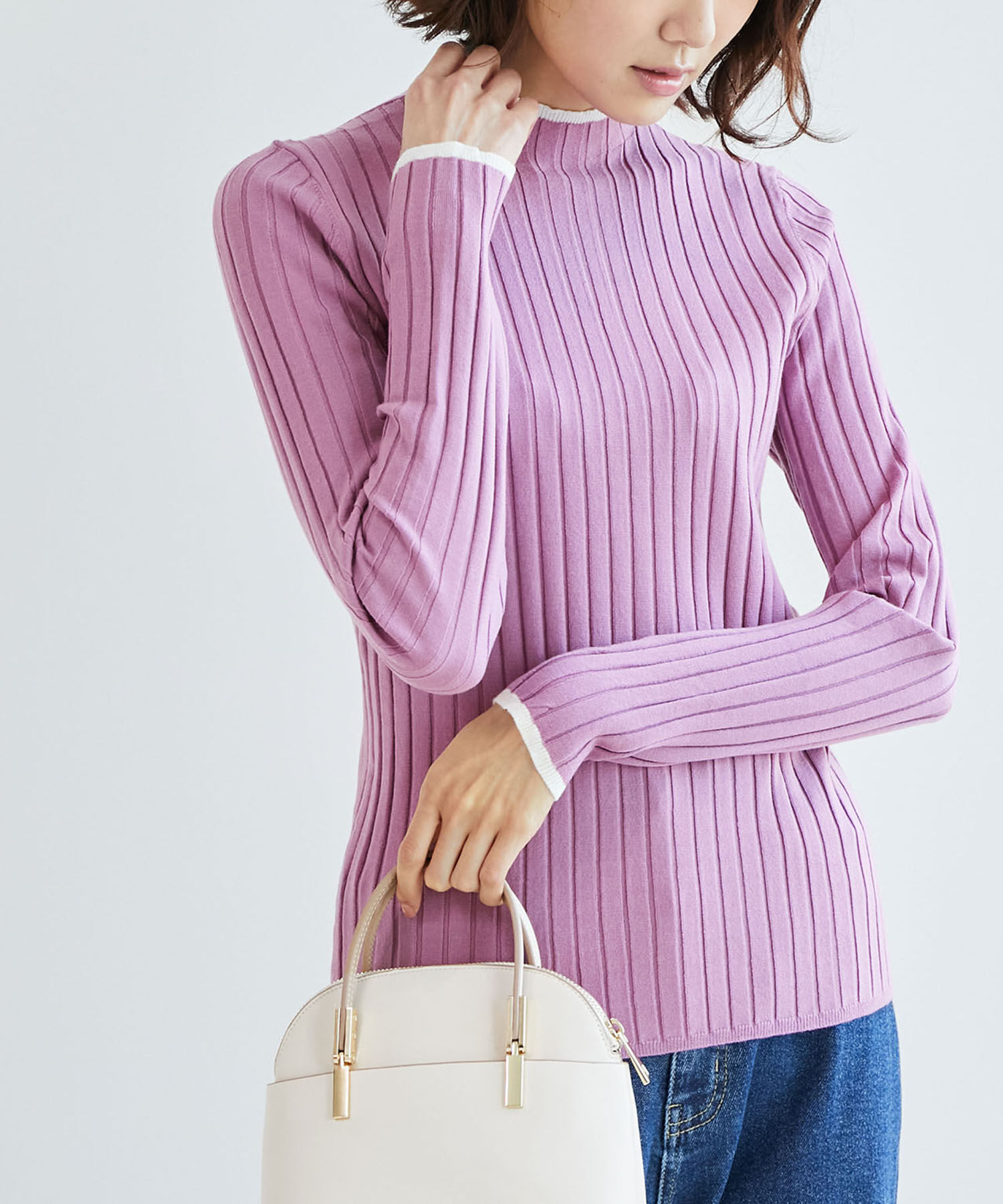 Rope&rsquo;Picnic「配色ニットプルオーバー」|ニット・セーター|パープル(50)