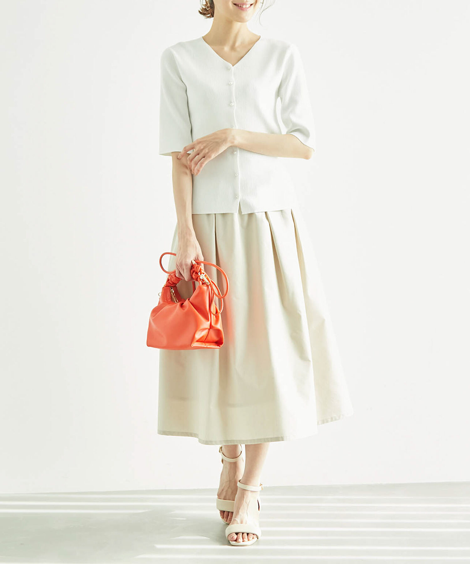 Rope&rsquo;Picnic「Beauty knit/パール釦ハーフスリーブカーディガン」|カーディガン|