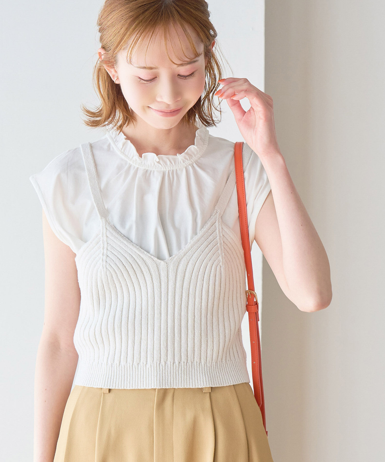 Rope&rsquo;Picnic「オーガニックコットンスタンドフリルトップス」|シャツ・ブラウス|オフホワイト(15)