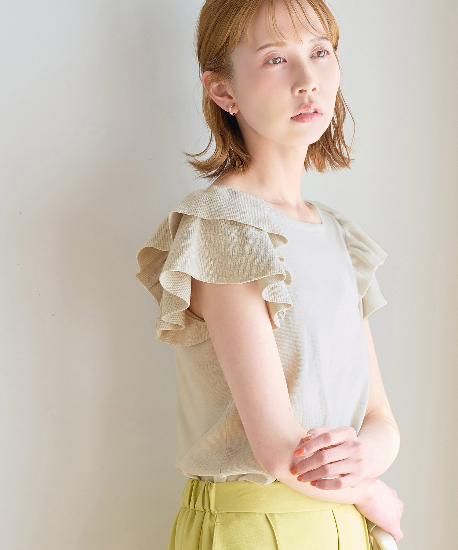 Rope&rsquo;Picnic「フリルニットプルオーバー」|ニット・セーター|ライトグレー(08)