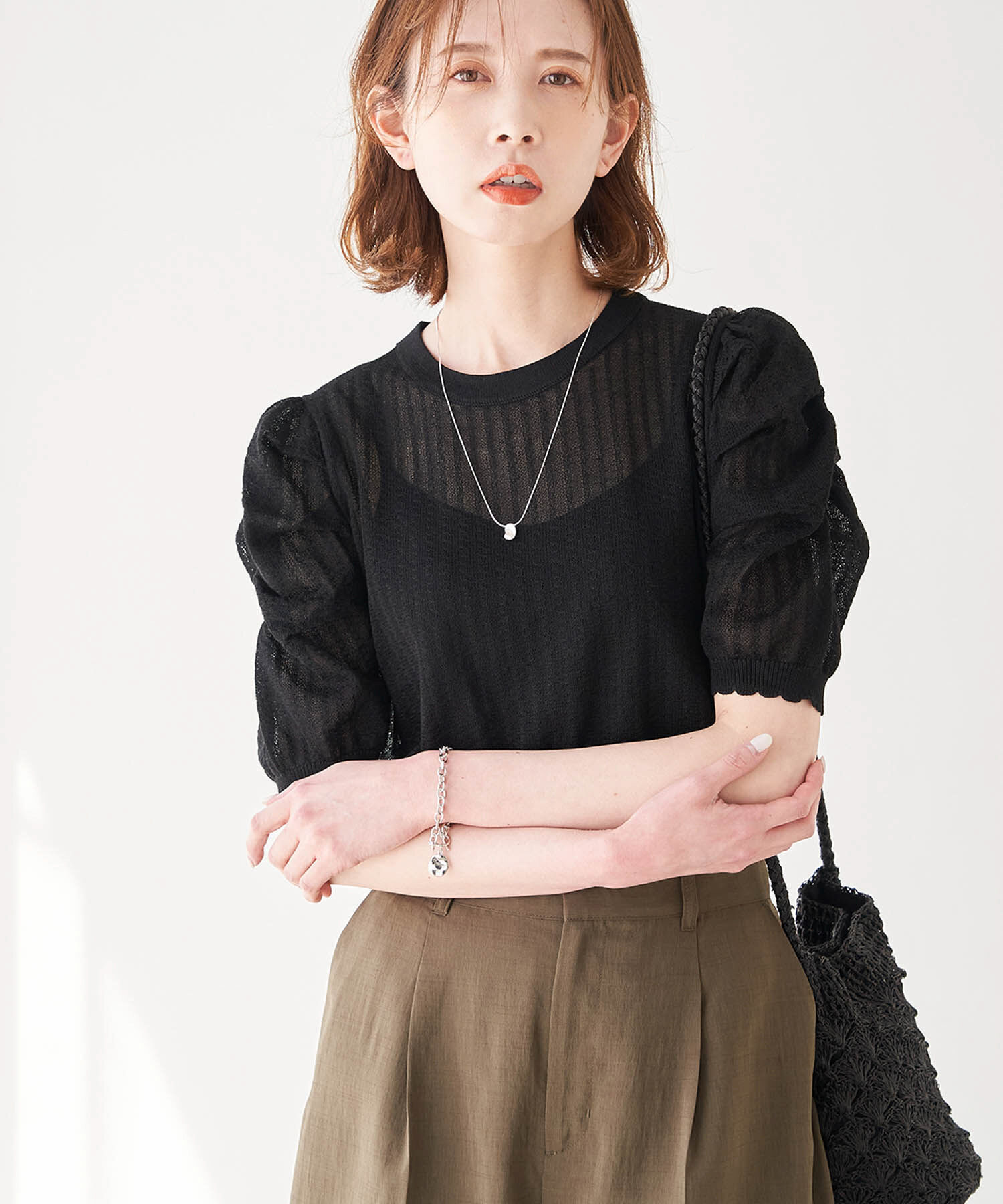 Rope&rsquo;Picnic「シアーブークレーギャザーニットプルオーバー」|ニット・セーター|